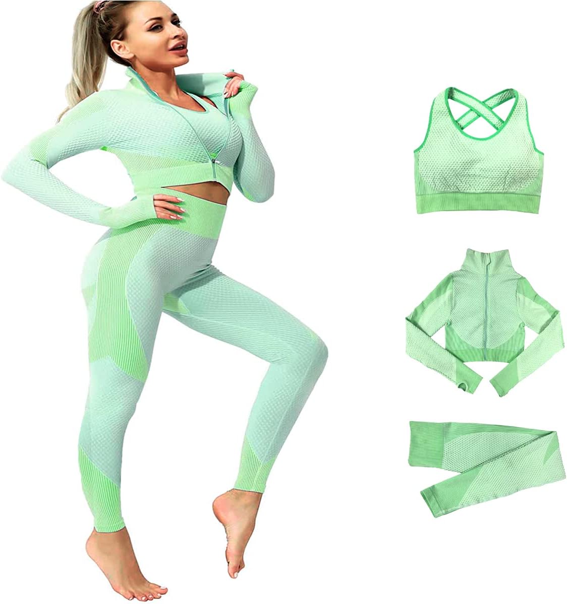 Ensemble "Total Look" 3 Pièces – Brassière, Legging & Veste Performance